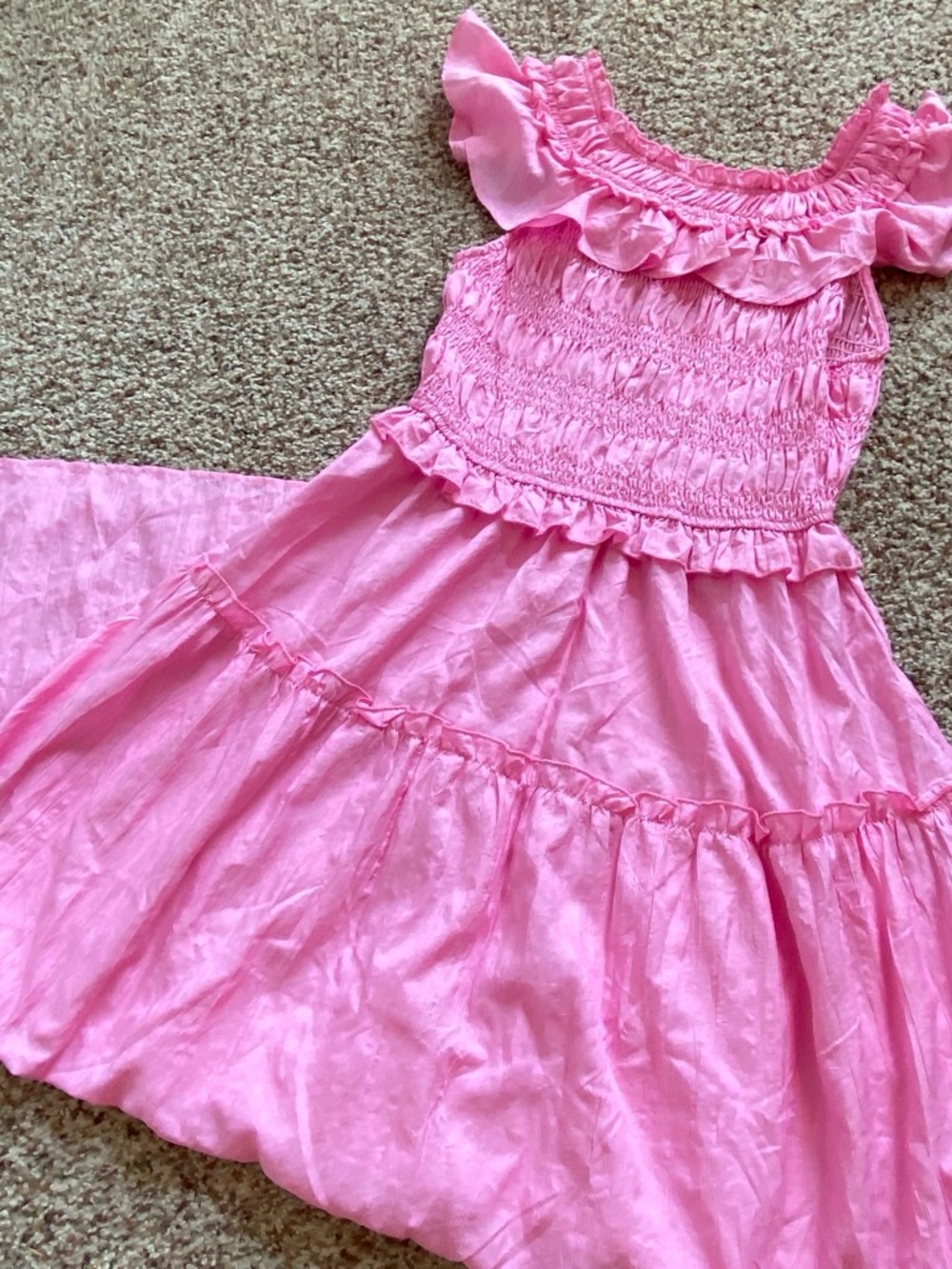 Women’s ' Pink Ruffled Dress with Smocked Bodice